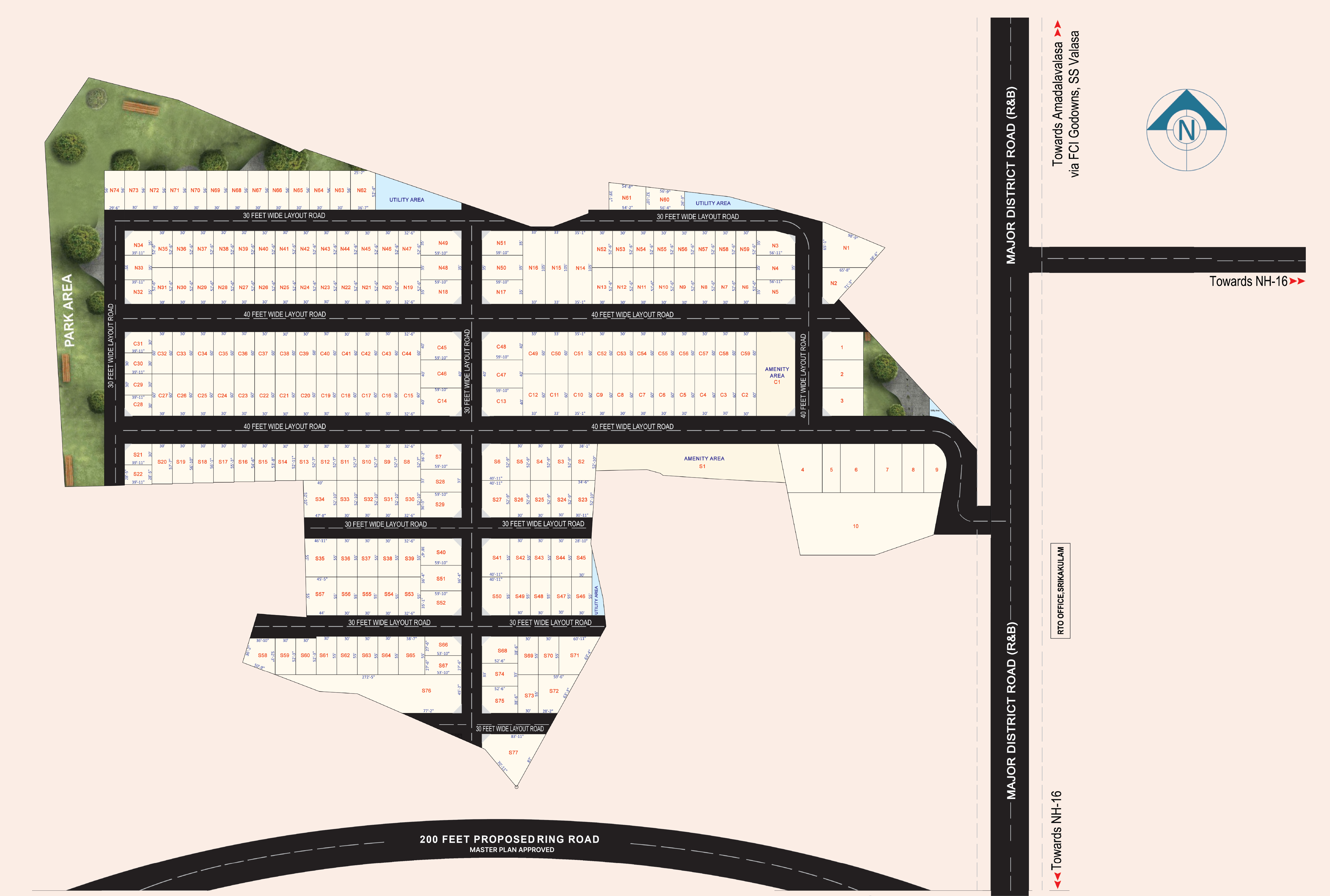Arsun Pearl Park master plan showing plot layout, internal roads, park and amenity areas
